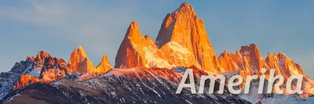 Unten rechts steht "Amerika". Dahinter sind Granitfelsen, die teils schneebedeckt sind.