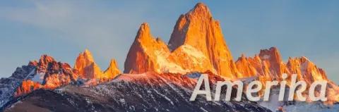 Unten rechts steht "Amerika". Dahinter sind Granitfelsen, die teils schneebedeckt sind.