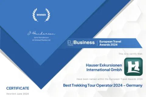 Auszeichnung als bester Trekking-Reiseveranstalter von European Travel Award 2024