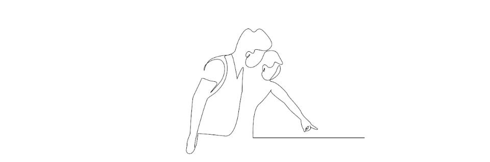 Zeichnung mit einer schwarzen Linie von zwei Menschen die mit dem Finger in Richtung Boden zeigen.