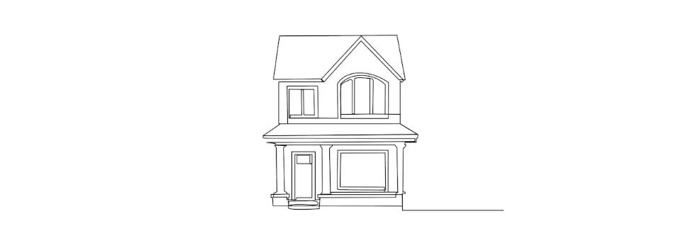 Zeichnung mit einer schwarzen Linie von einem Haus im One-Line-Stil
