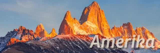 Unten rechts steht "Amerika". Dahinter sind Granitfelsen, die teils schneebedeckt sind.