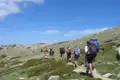 Wandergruppe auf einem Bergpfad.