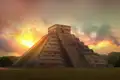 Die Pyramide von Kukulcán in Chichén Itzá bei Sonnenuntergang.