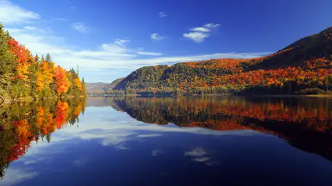 Herbstlandschaft mit See und buntem Laub