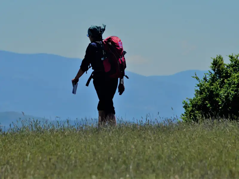 Wanderer mit Rucksack in den Bergen