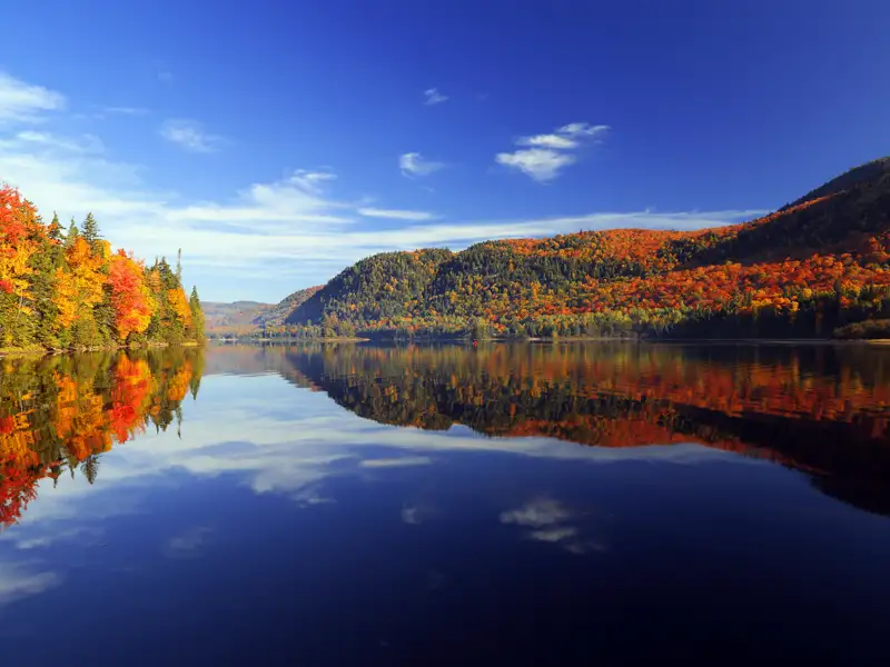 Herbstlandschaft mit See und buntem Laub