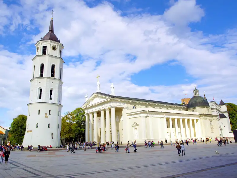 Kathedrale von Vilnius und Glockenturm auf dem Domplatz.