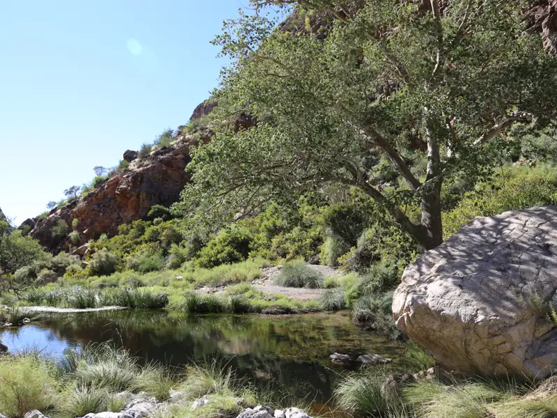 Teich in einer felsigen Schlucht.