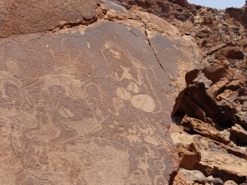 Felsmalereien, entdeckt während der Reise.