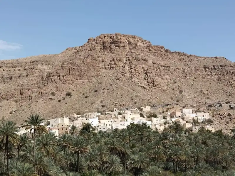 Dorf in den Bergen mit Palmenhain